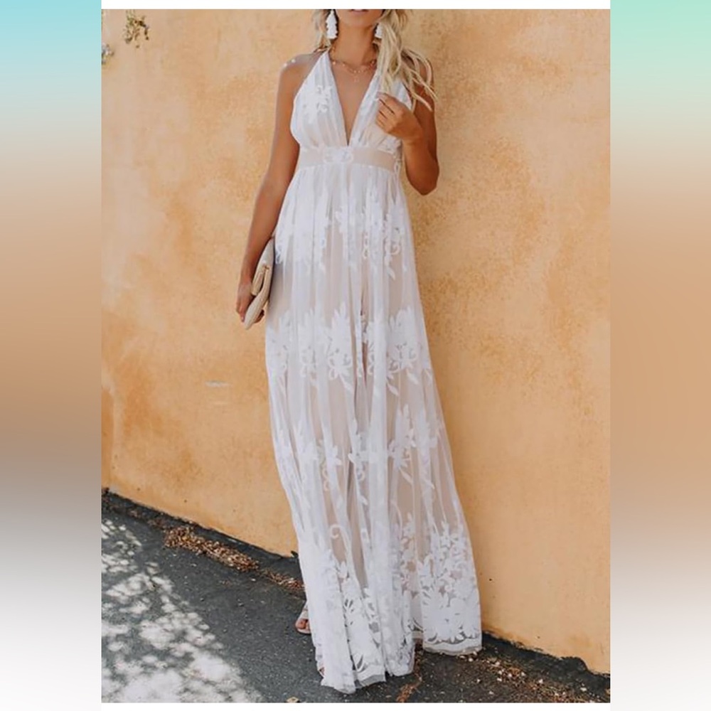 Chic White Lace Maxi Dress